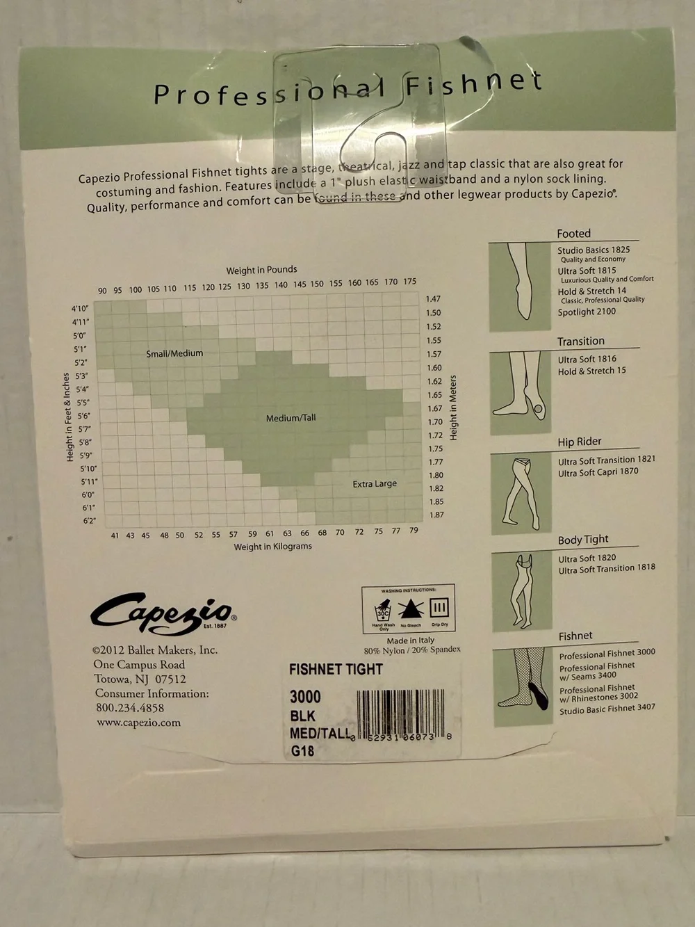 Capezio Professional Fishnet Tights Black Style 3000 Size M/T New Dance Tights
